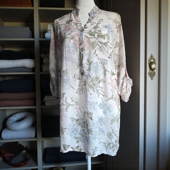 NWT ANGELA MARA (LG) ROSE Italian Made Semi Sheer 3/4 Sleeve Blouse - Picture 1 of 6
